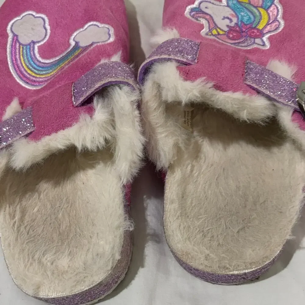 Pink Unicorn Kids 13/1 Birkenstock like slip on shoe faux pink suede guc